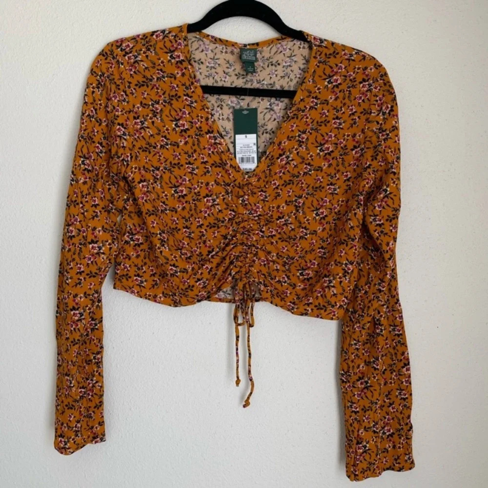 wild fable floral cropped long sleeve top size small new with tags